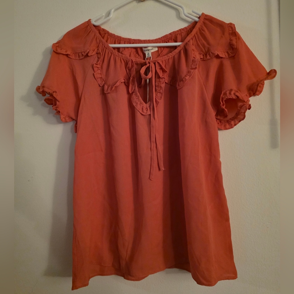 Max StudioShort-Sleeve Ruffle-Trim Top Size Small - Picture 3 of 6